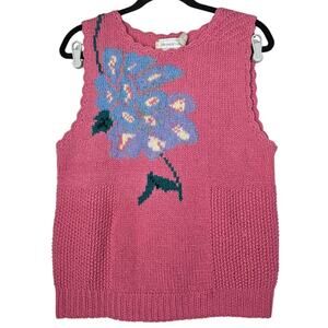 Vintage 80s Eagles Eye M Mauve Pink Hydrangea Floral Sweater Vest Wool Mohair